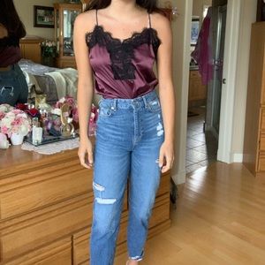 Satin purple lace tank (M)